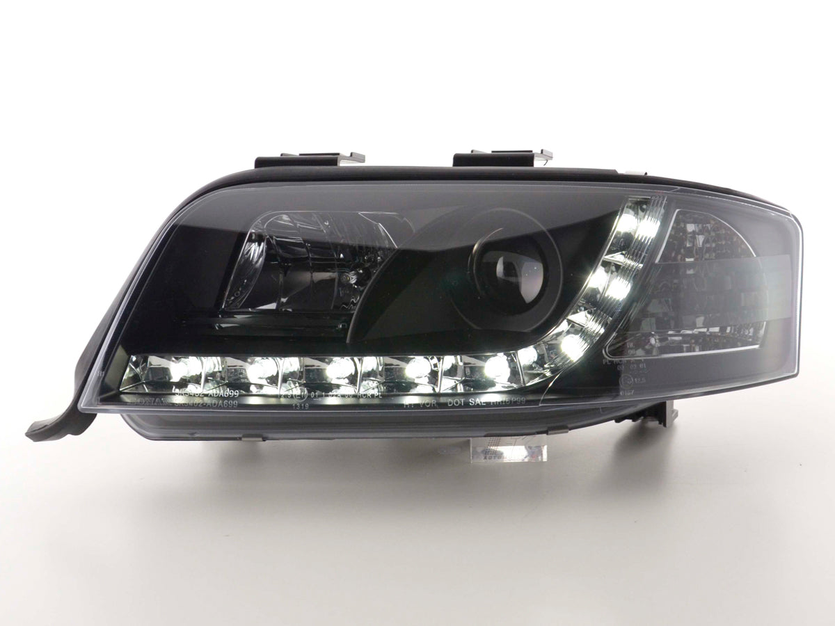 Scheinwerfer Set Daylight LED Tagfahrlicht Audi A6 4B 01-03 schwarz Scheinwerfer Set Daylight LED Tagfahrlicht Audi A6 4B 01-03 schwarz